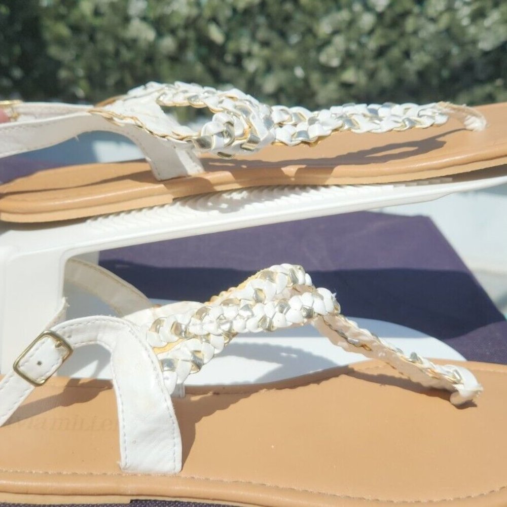 Olivia Miller White and Silver Braided Thong Sandals Size 9.5